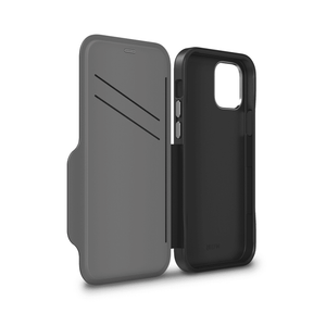 EFM Monaco Leather Wallet Case Armour with D3O 5G Signal Plus For iPhone 12 mini 5.4" Black/Space Grey